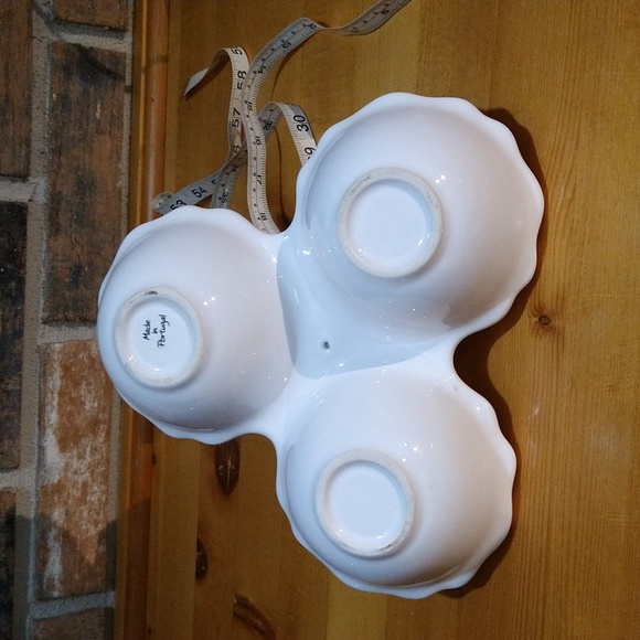 Portugal Pottery 3 Part Service Dish Service Tray white like new - Picture 10 of 15